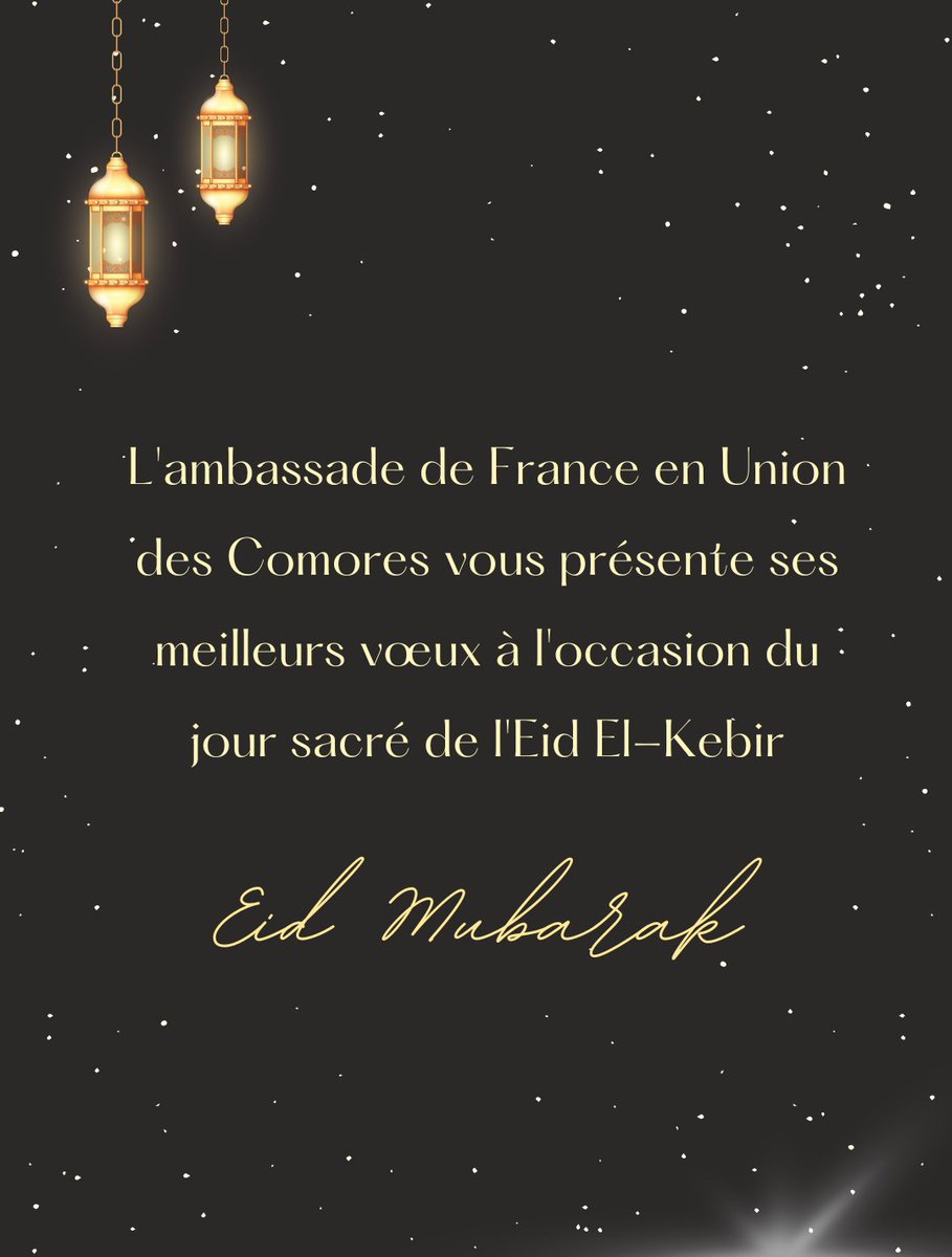 À toutes les Comoriennes et Comoriens, je souhaite de belles fêtes de l'Eid El-Adha ou Eid El-Kebir

Wakomori, nisimuɓushuriani îdi ndjema ya ɓaraka, sinina ɓaada sinina 

#Eid2025 #EidMubarak #EidMubarak2025