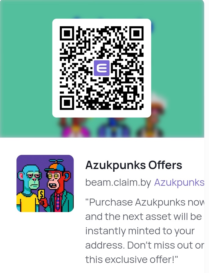 nft.io/collection/azu…
Hey Enjin fams
Free beam claim"
#ACTIVE Beam "Azukpunks Offers"
Claims remaining: (399)

nft.io/beam/claim/419…
❤️#claim #Airdrop