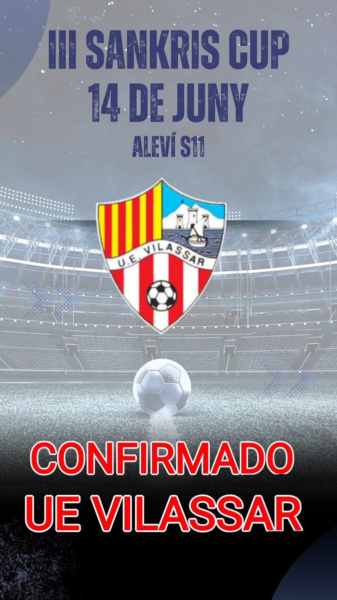 📣 Nou equip confirmat per la 𝐈𝐈𝐈 𝐒𝐚𝐧𝐊𝐫𝐢𝐬 𝐂𝐮𝐩!
💥 Benvinguts, UE Vilassar!

📅 𝟏𝟒 𝐝𝐞 𝐣𝐮𝐧𝐲
📍 𝐂𝐚 𝐧’𝐀𝐧𝐠𝐥𝐚𝐝𝐚
🏆 𝐀𝐥𝐞𝐯í 𝐒𝐔𝐁𝟏𝟏

🔵⚪️ 𝐒𝐚𝐧𝐊𝐫𝐢𝐬 𝐂𝐮𝐩 𝐢𝐬 𝐜𝐨𝐦𝐢𝐧𝐠…