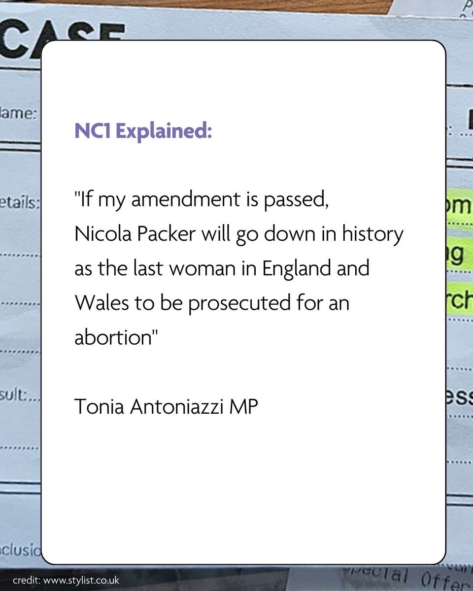 BPAS1968's tweet image. NC1 will bring England and Wales in line with over 50 countries — protecting women, not prosecuting them.

“If passed, Nicola Packer will be the last woman prosecuted for an abortion.” – @ToniaAntoniazzi MP @MumsnetTowers. 

Ask your MP to support NC1 - bpas-campaigns.org