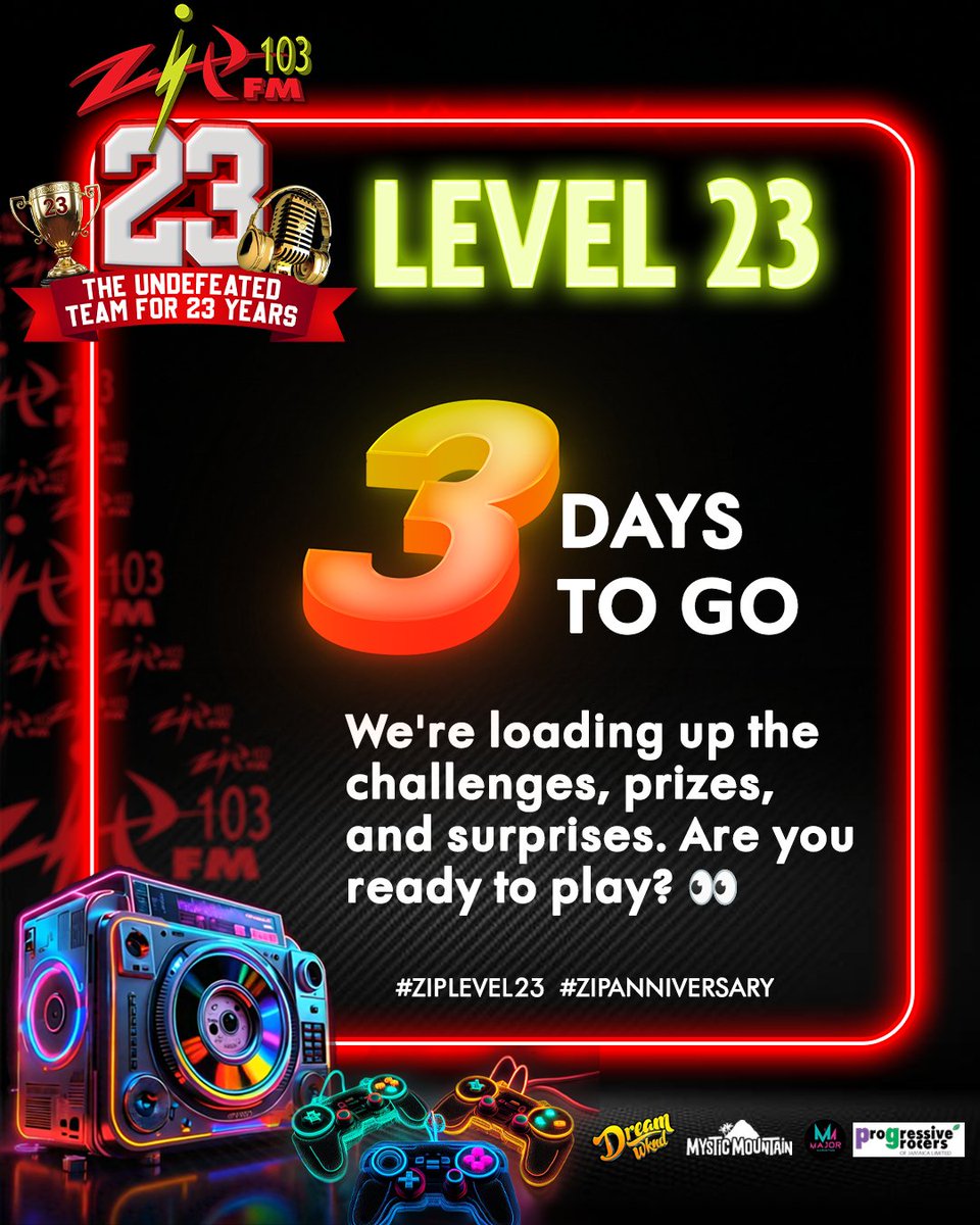 🎮 The countdown begins!
In just 3 days, we’re celebrating 23 years with 23 GAMES, 23 GIVEAWAYS &amp; PURE VIBES. 🔥

Are you ready to LEVEL UP with the undefeated team? 🏆

#3DaysToLevel23 #Zip103FM #KeepItZiplocked