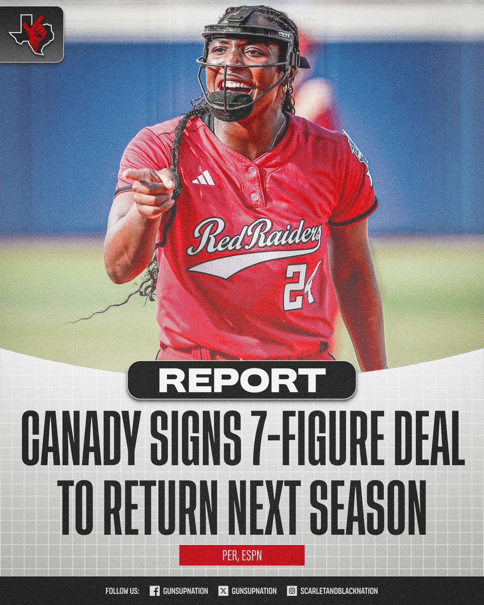 🥎 𝗥𝗘𝗣𝗢𝗥𝗧: Per ESPN, NiJaree Canady has signed a 7-figure NIL contract with the Matador Club to return to Texas Tech next season!

The Red Raiders will play for the National Championship tonight 🆚 Texas!