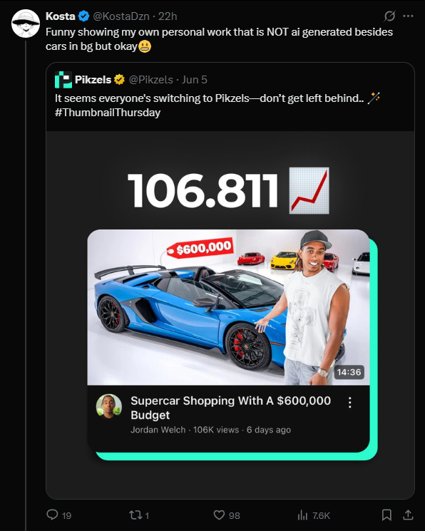 Stealing my personal non Ai thumbnail made for one of biggest YouTubers in finance niche, claiming it as yours AND hiding my reply, what's next?

You're a joke. <a href="/Pikzels/">Pikzels</a> <a href="/notdvb/">dvb</a> 😂