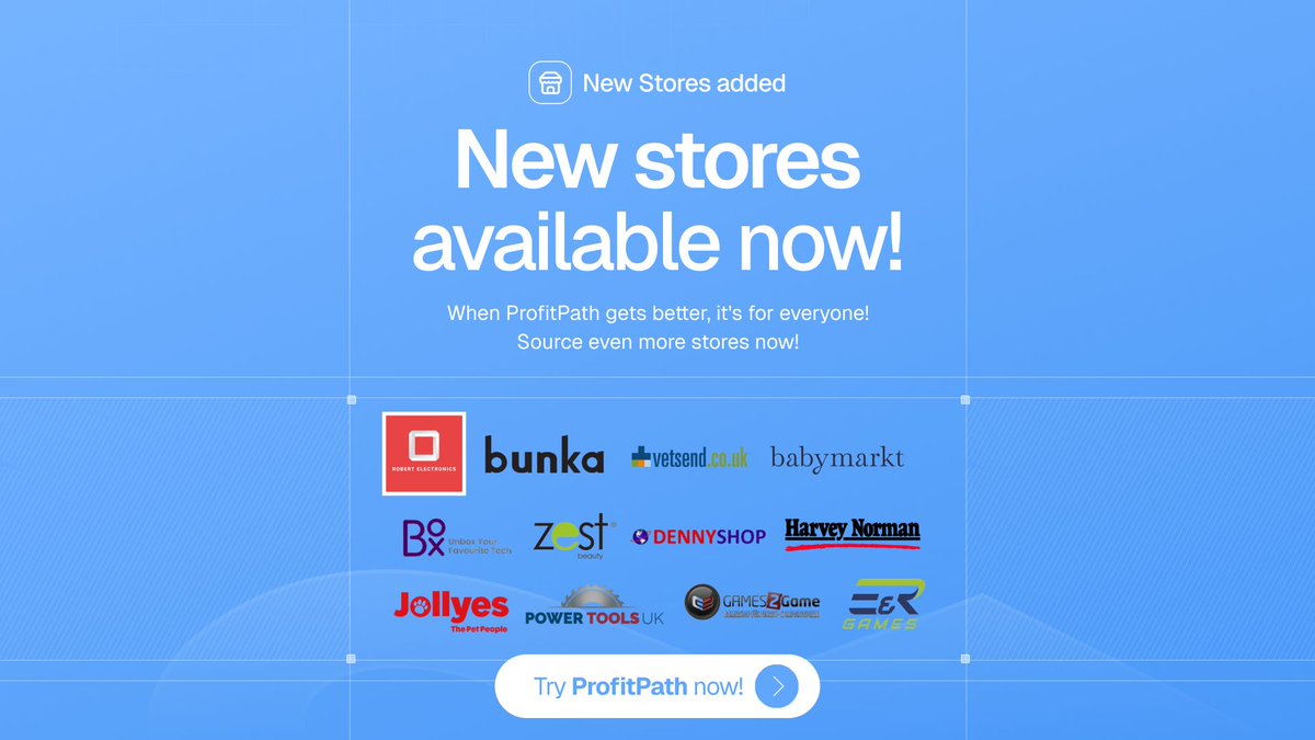 🛒 New Stores — Every Week. 🗓️ 

Our users request them, and we deliver. 💥
The team adds specific stores 24/7, based on what you need.

Daily updates ✅
Fresh deals ✅ 
Always growing ✅ 

That’s the ProfitPath way, supporting over 700+ 👇 
dash.profitpath.app/signup