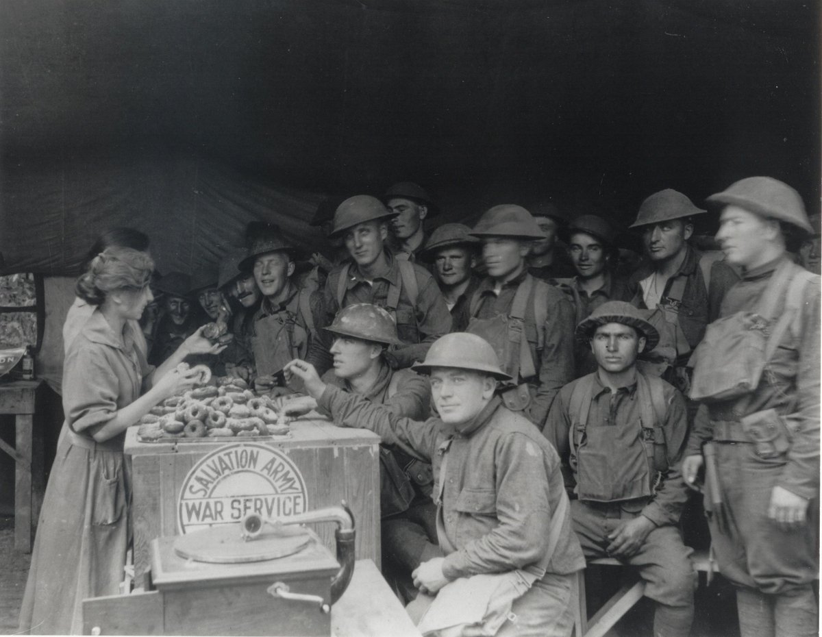 Salvation Army EDS (@salarmyeds) on Twitter photo Happy #NationalDonutDay! In 1917, <a href="/SalArmyEDS/">Salvation Army EDS</a> responded to aid during World War I. Faced with war conditions, they fried donuts in their helmets. The women became known as "Donut Lassies" and are often credited with introducing the donut to the public when soldiers returned. Happy #NationalDonutDay! In 1917, <a href="/SalArmyEDS/">Salvation Army EDS</a> responded to aid during World War I. Faced with war conditions, they fried donuts in their helmets. The women became known as "Donut Lassies" and are often credited with introducing the donut to the public when soldiers returned.