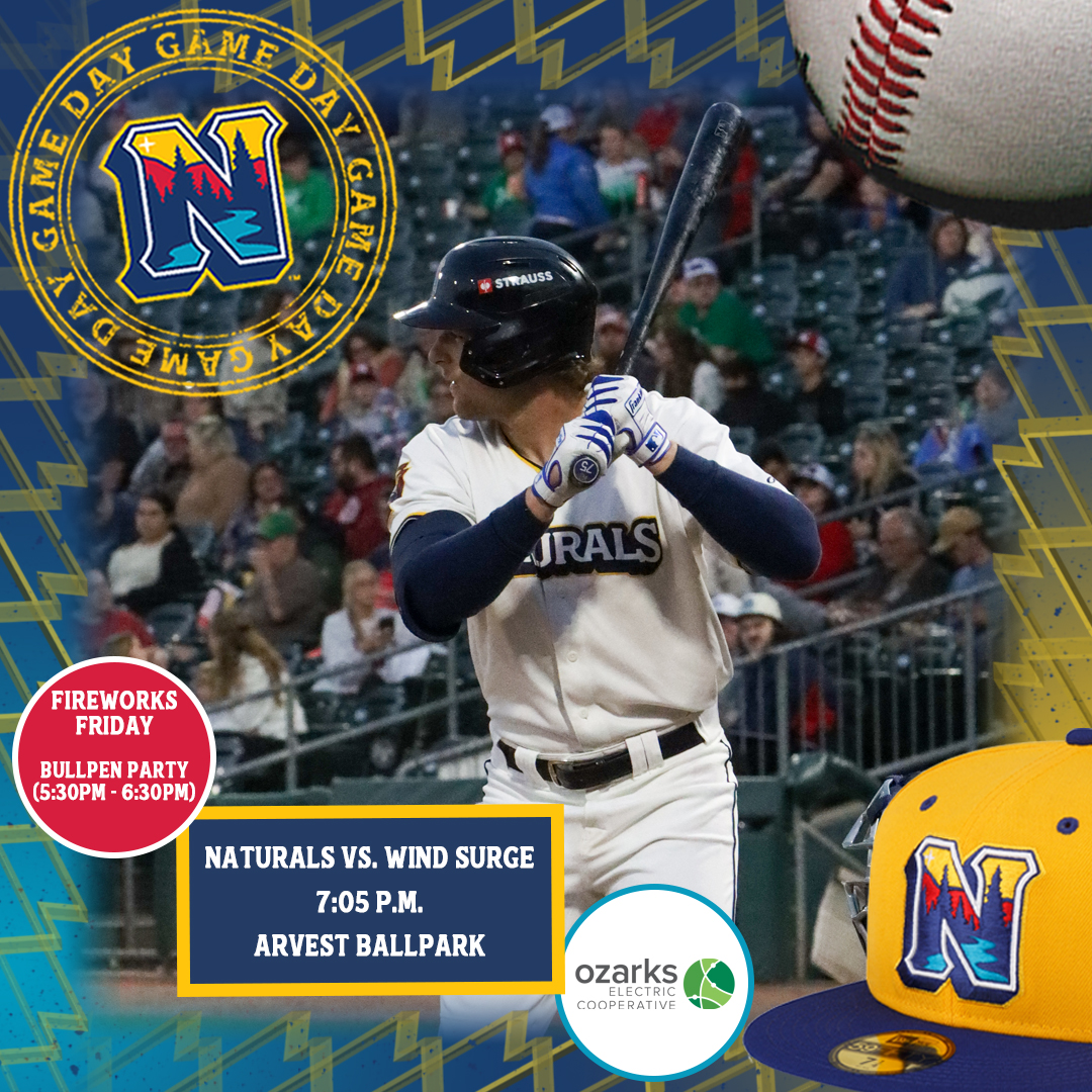 Northwest Arkansas Naturals (@nwanaturals) on Twitter photo THE WEEKEND IS HERE 🙌
🏟️ Arvest Ballpark
🕖 7:05pm Game | 5:30pm Gates
🆚 Wichita Wind Surge (AA Minnesota Twins)
Tonight's Promotions:
🎆 Fireworks Friday by <a href="/OzarksElectric/">Ozarks Electric</a>
🍻 Bullpen Party presented by <a href="/ChoctawPocola/">ChoctawCasino Pocola</a> from 5:30pm until 6:30pm
⚾️🎟️ milb.com/northwest-arka… THE WEEKEND IS HERE 🙌
🏟️ Arvest Ballpark
🕖 7:05pm Game | 5:30pm Gates
🆚 Wichita Wind Surge (AA Minnesota Twins)
Tonight's Promotions:
🎆 Fireworks Friday by <a href="/OzarksElectric/">Ozarks Electric</a>
🍻 Bullpen Party presented by <a href="/ChoctawPocola/">ChoctawCasino Pocola</a> from 5:30pm until 6:30pm
⚾️🎟️ milb.com/northwest-arka…