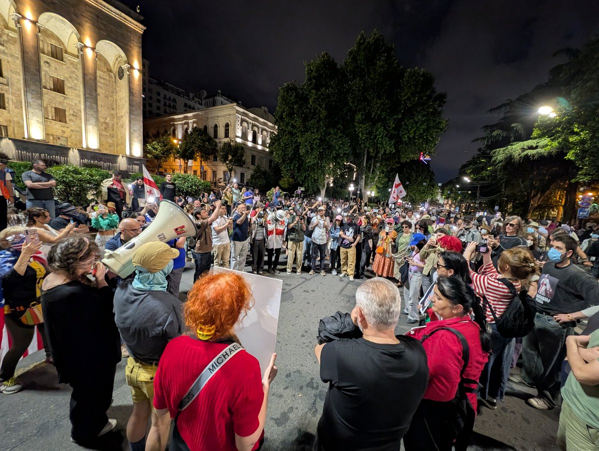 For the 191th consecutive day, Rustaveli Avenue is blocked, and quite packed. 

Today, activists unexpectedly blocked the Avenue three times, in different spots. 🥷

Protests continue in 8 cities across Georgia.
