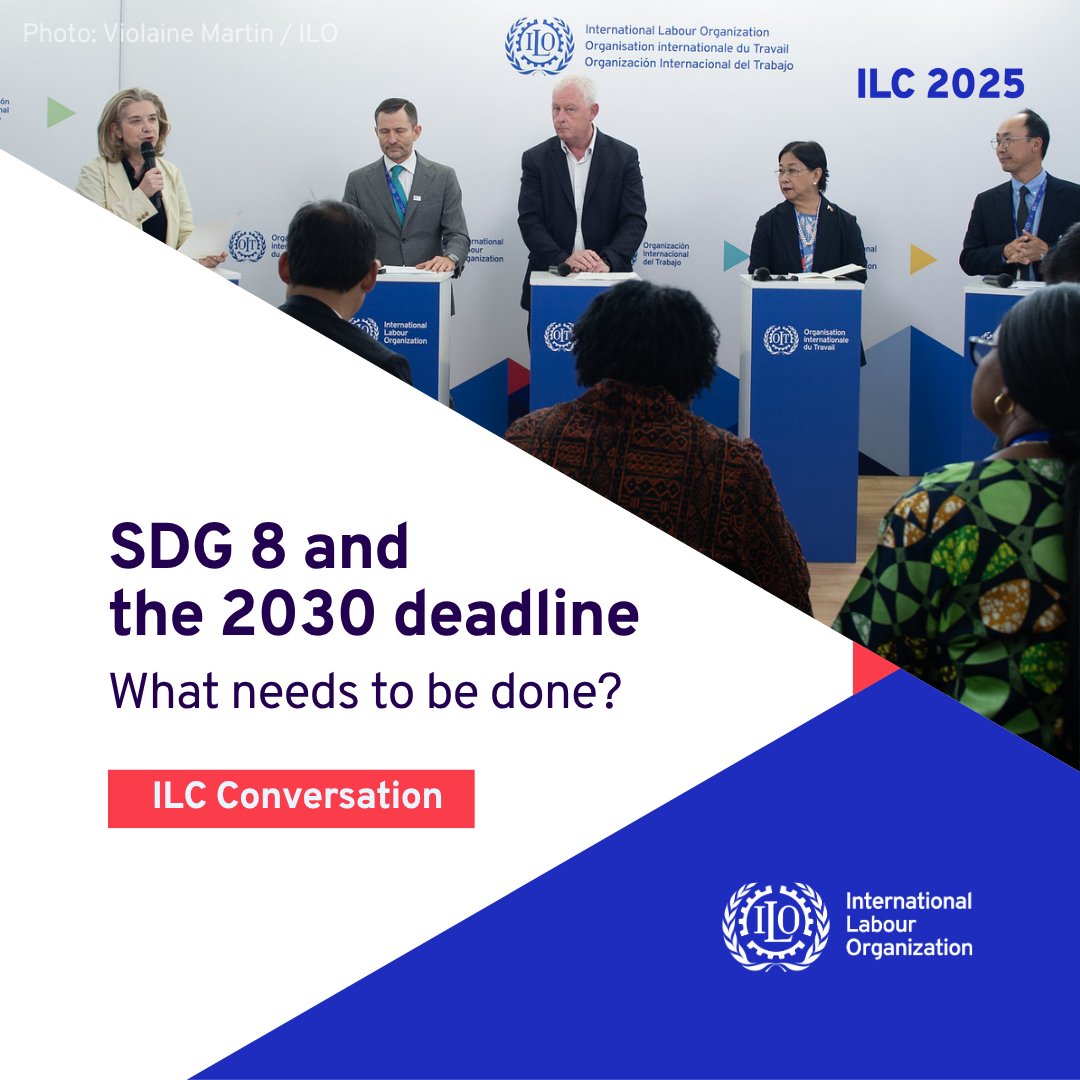 ilo's tweet image. 🎧 What are the challenges to achieving #SDG8 targets by 2030? How can emerging technologies accelerate progress, and what innovative solutions or partnerships will drive the #SDGs forward?

👉Find out in this new #ILC2025 conversation: ow.ly/ax9f50W5HeN @ILO_EMP_Policy