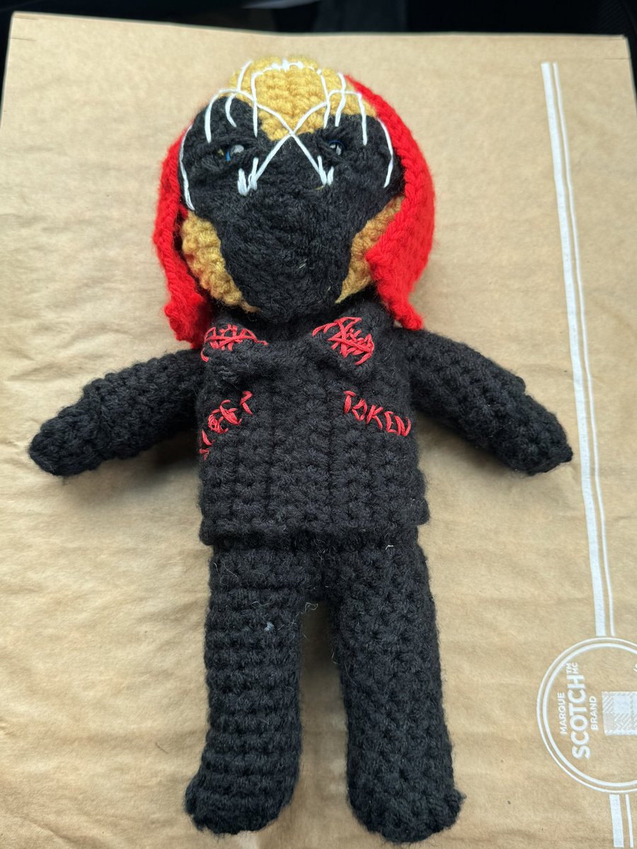 d3adasf_ck's tweet photo. He’s far from perfect and he’s a bit wonky but I crocheted a lil iii doll for @marinasaurusrex as a gift for our anniversary. I really put my intermediate at best skills to the test with him lmao. 

I’m so glad I was able to lovingly drag you into the sleep token fandom 🖤 https://t.co/IROAjLbrHG