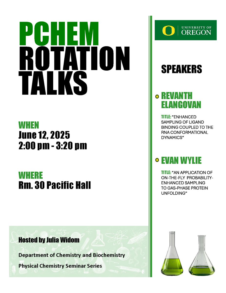 TODAY! Physical Chemistry Rotation Talks - Thursday, June 12th @ 2pm in Pacific Hall, Room 30 - tinyurl.com/mr2y9yr9