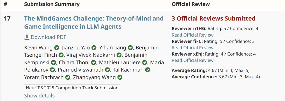 🎉 Thrilled to announce our MindGames challenge is accepted at #NeurIPS2025! 🧠🤖 Ready to deploy your AI agents to compete and collaborate in Hanabi, Werewolf, Stag Hunt, and Colonel Blotto? 🎮 Stay tuned for details!