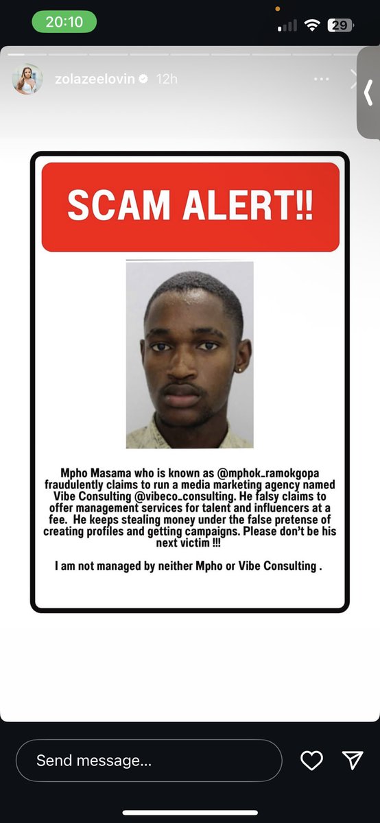 alizwa_mendy's tweet image. Hey guys! Please help me get Mpho Masama arrested. He alleged that he’s a manager and I signed with him thinking it’s beginning of great things and he scammed me of my hard earned money. @SAPoliceService @AthlendaM SAPS Bellair closed the case without ever consulting me on it. 🧵