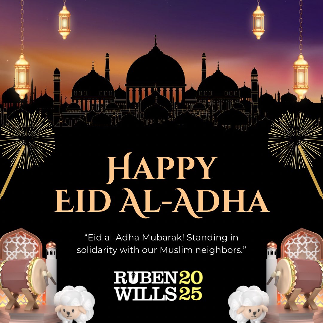 Eid Mubarak to all celebrating Eid al-Adha! May this sacred time bring peace, reflection, and blessings. Wishing you a joyous and meaningful Eid! 

— Ruben Wills