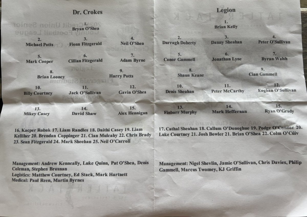 Killarney Legion GAA (@legiongaa) on Twitter photo County League Division 1 Round 9
20 Mins, 1st Half
Killarney Legion 0-5
<a href="/DrCrokesGAA/">Dr. Crokes GAA</a> 0-3
<a href="/radiokerrysport/">Radio Kerry Sport</a> County League Division 1 Round 9
20 Mins, 1st Half
Killarney Legion 0-5
<a href="/DrCrokesGAA/">Dr. Crokes GAA</a> 0-3
<a href="/radiokerrysport/">Radio Kerry Sport</a>