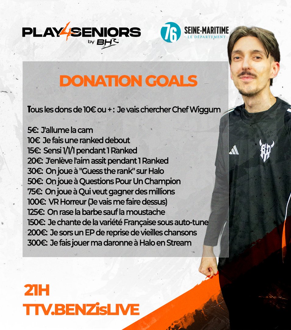 BenZ (@benz_hcs) on Twitter photo Rappel ! 👋
Ce Samedi à 21h j'aurai le grand plaisir de vous retrouver, pour la bonne cause, pour un bête de stream sur Halo (et autres...) afin de récolter un max de blé pour offrir des Switch à nos anciens en EHPAD 🏡
#Play4Seniors , organisé par <a href="/BH3_Esport/">BH3-Esport</a> , c'est demain ! Rappel ! 👋
Ce Samedi à 21h j'aurai le grand plaisir de vous retrouver, pour la bonne cause, pour un bête de stream sur Halo (et autres...) afin de récolter un max de blé pour offrir des Switch à nos anciens en EHPAD 🏡
#Play4Seniors , organisé par <a href="/BH3_Esport/">BH3-Esport</a> , c'est demain !