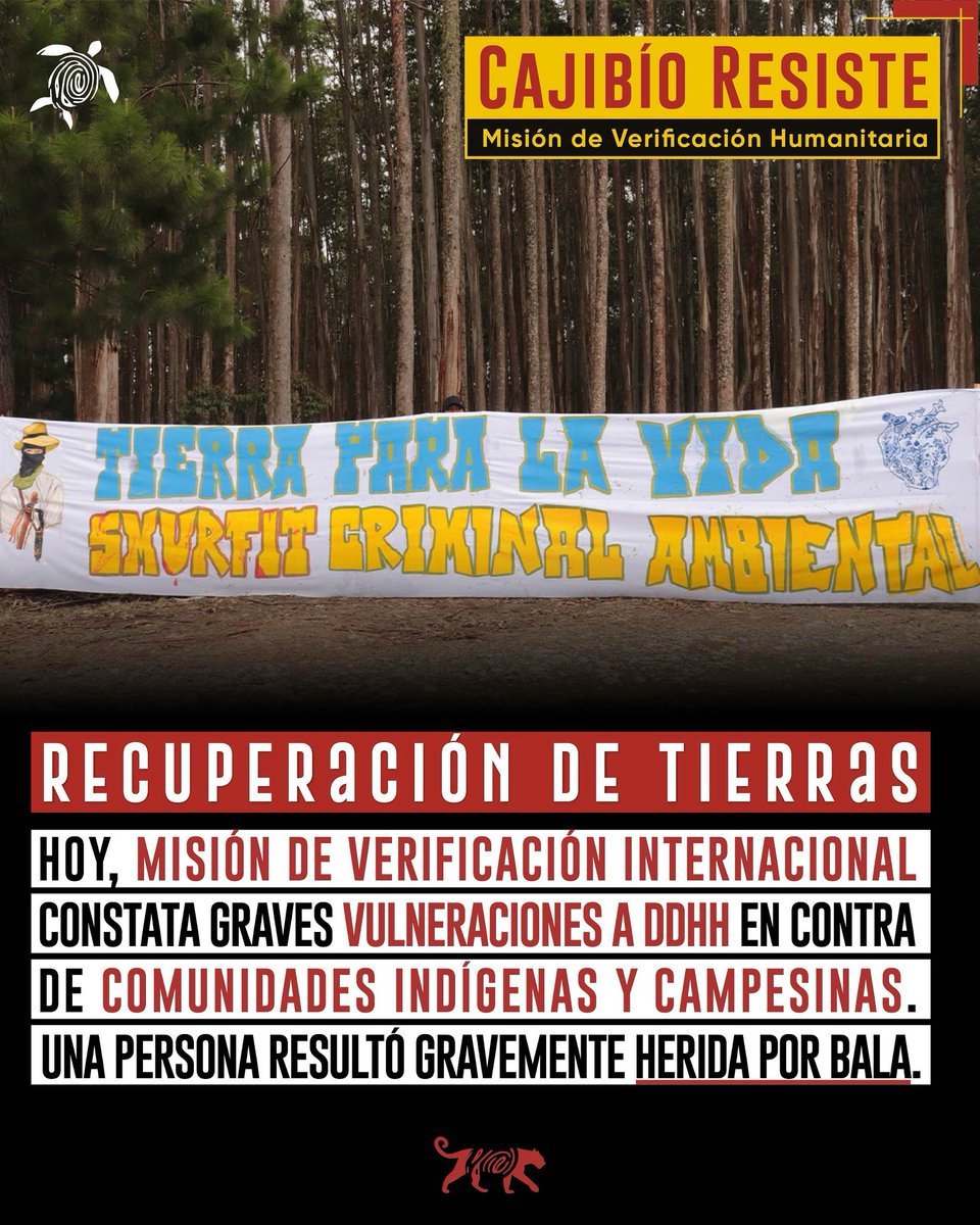 🔴 El 29/03, en Cajibío (Cauca), comunidades indígenas y campesinas fueron reprimidas brutalmente por luchar por la tierra.

Un herido de bala de fusil por militares. 

Exigimos justicia. ¡La tierra no es mercancía, es vida!

#SmurfitCriminalAmbiental #CajibíoResiste