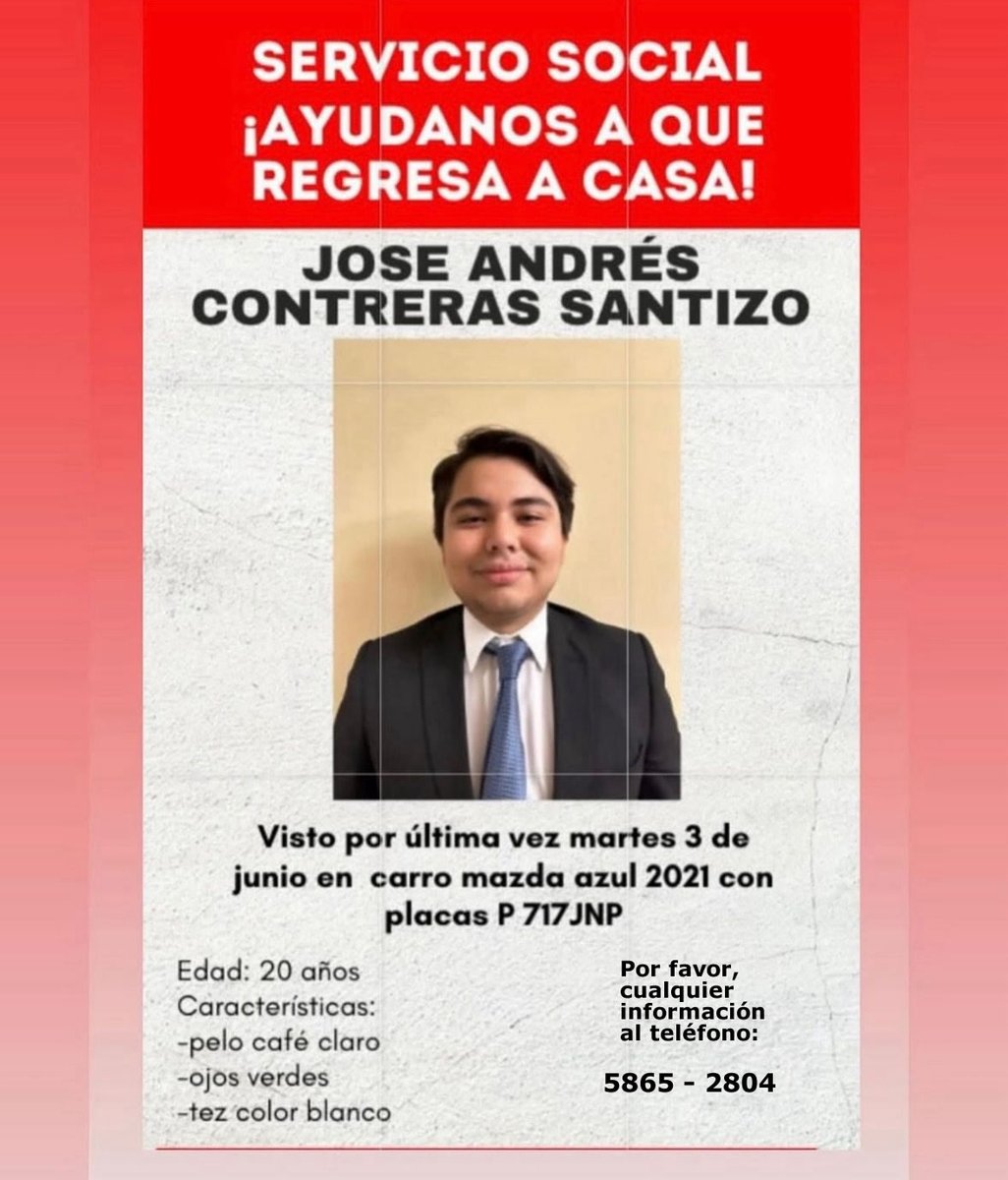 Favor de difundir para lograr encontrar al hijo de un amigo.

De antemano ¡Gracias por el apoyo!

<a href="/fiaheisenberg/">Fia</a> <a href="/amilcarmontejo/">Amilcar Montejo</a> <a href="/Ronald_MacKay/">Ronald MacKay</a> <a href="/susanamorazan/">Susana Morazan</a> <a href="/IreneMHastings/">𝗜𝗿𝗲𝗻𝗲 𝗠-𝗛𝗮𝘀𝘁𝗶𝗻𝗴𝘀 ♛</a> <a href="/pchicola/">Phillip Chicola</a> <a href="/PNCdeGuatemala/">PNC de Guatemala</a> <a href="/alterlego502/">🏴‍☠️🇬🇹 Capitán Pirata! 🇬🇹🏴‍☠️</a> <a href="/Alex_balsells/">Alejandro Balsells Conde</a>