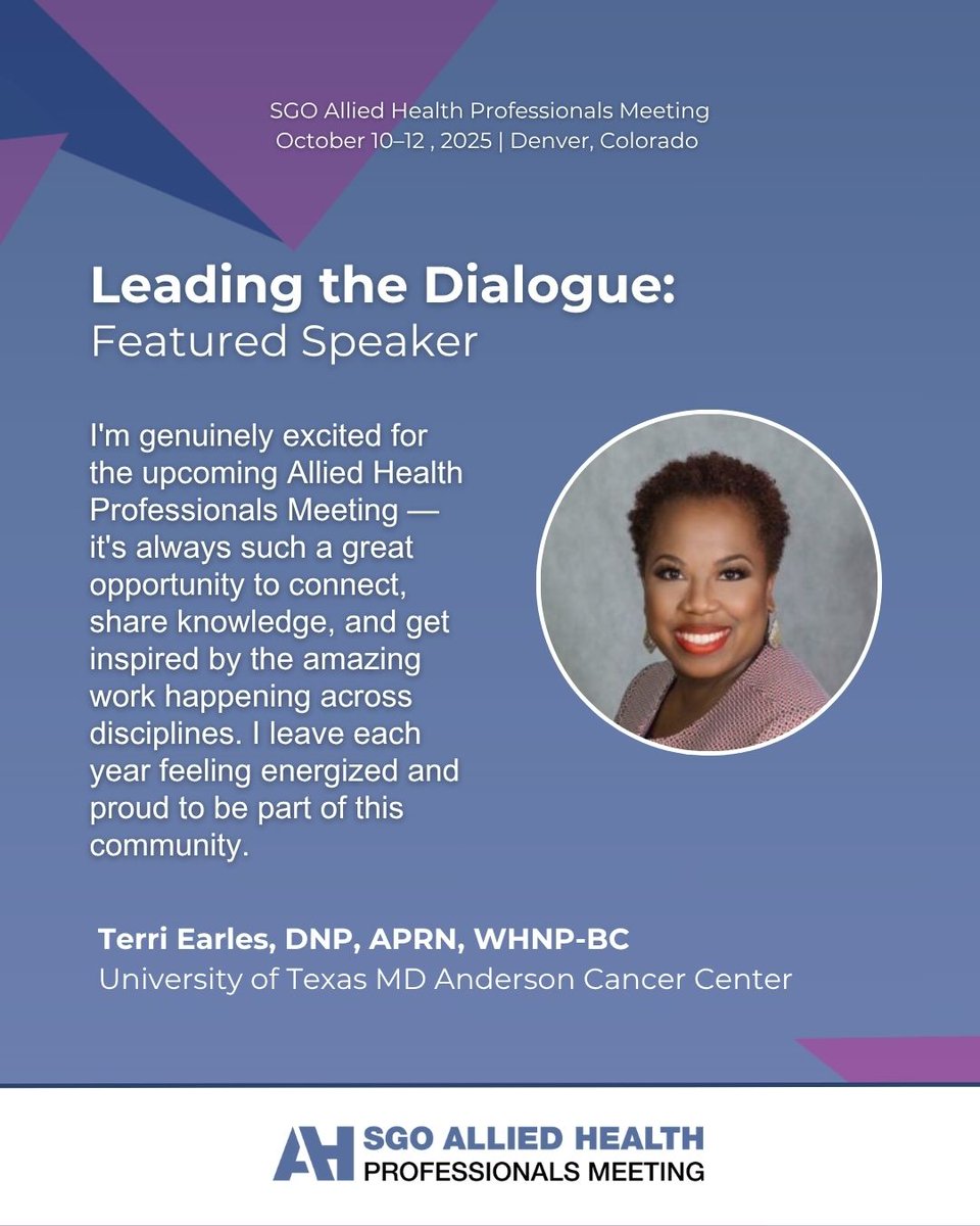 Connect, share knowledge, and get inspired at the SGO 2025 Allied Health Professionals Meeting, October 10–12 in Denver.

Dive into the latest advancements in gynecologic oncology care. Register today and elevate your expertise: ow.ly/lMGX50W3HQG

#SGOMtg