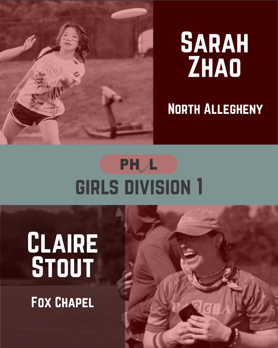 Our <a href="/pghHSultimate/">PHUL</a> Players &amp; Coaches of the Year!

Open Div 2
P - Alexander Schultz (Mt Lebanon)
C - Dane O'Brien (Seneca Valley)

Girls Div 1
P - Sarah Zhao (North Allegheny)
C - Claire Stout (Fox Chapel)

Open Div 1
P - Jimmy Yin (NA)
C - Dan Nichols (FC)