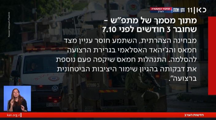 שלושה וחצי חודשים לפני מתקפת השבעה באוקטובר: הערכה ביחידת מתאם פעולות הממשלה בשטחים (מתפ"ש): "התנהלות חמאס שיקפה פעם נוספת את דבקותה בהגיון שימור היציבות הביטחונית ברצועה; החלטת חמאס ליטול אחריות על הפיגועים מהווה דווקא ביטוי נוסף לדבקותה בדרקטיבת שימור היציבות בעזה"

ב-27 במרץ