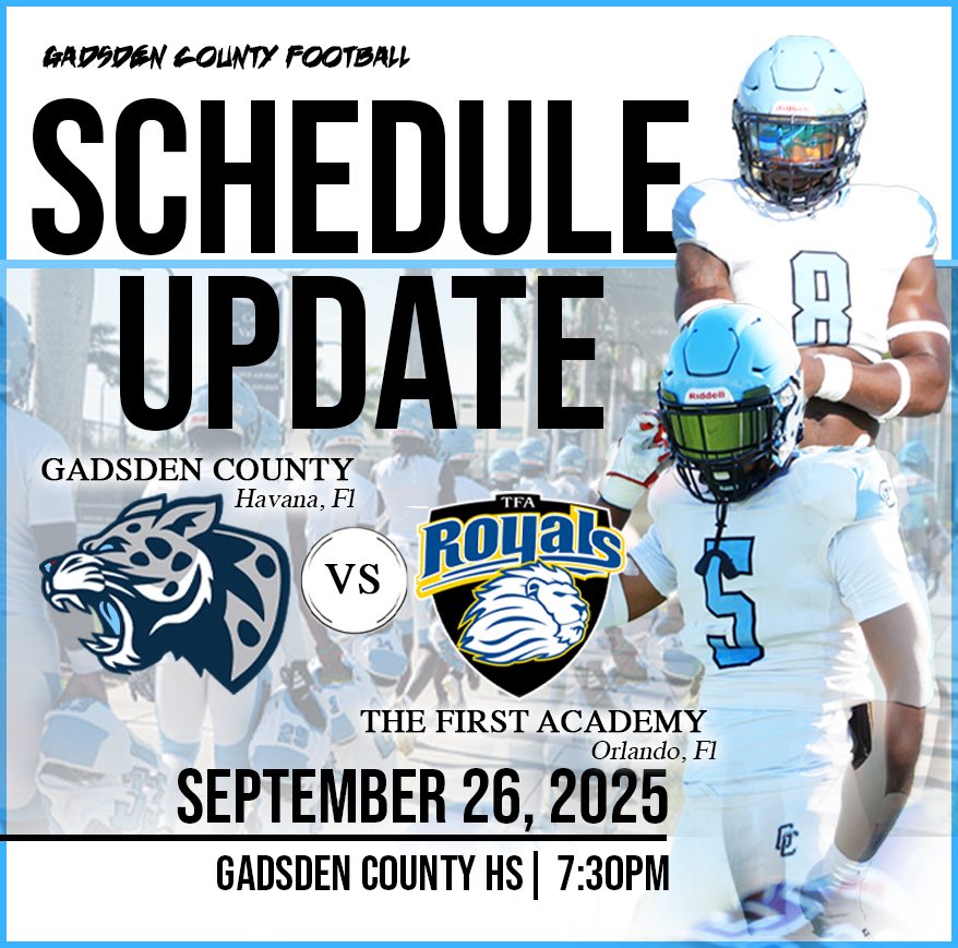 Russell Ellington (@russellellingt4) on Twitter photo Schedule update ! Thank you to <a href="/JeffConawayTFA/">Jeff Conaway</a> and <a href="/Royals__FB/">The First Academy Football</a> for agreeing to come sharpen some Iron 9/26 in Havana Florida ! We look forward to challenging ourselves against one of the top programs in Florida! Schedule update ! Thank you to <a href="/JeffConawayTFA/">Jeff Conaway</a> and <a href="/Royals__FB/">The First Academy Football</a> for agreeing to come sharpen some Iron 9/26 in Havana Florida ! We look forward to challenging ourselves against one of the top programs in Florida!