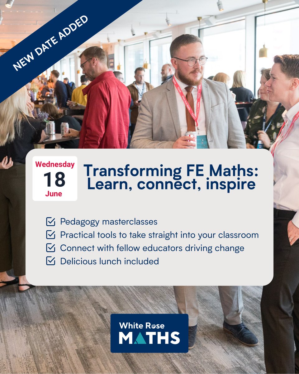 We've added one more date for our Transforming FE Maths conference: Learn, connect, inspire!

Sessions will explore key pedagogical strategies rooted in the mastery approach, providing practical tools to boost student confidence and success 💡

🔗 eu1.hubs.ly/H0kPkqn0