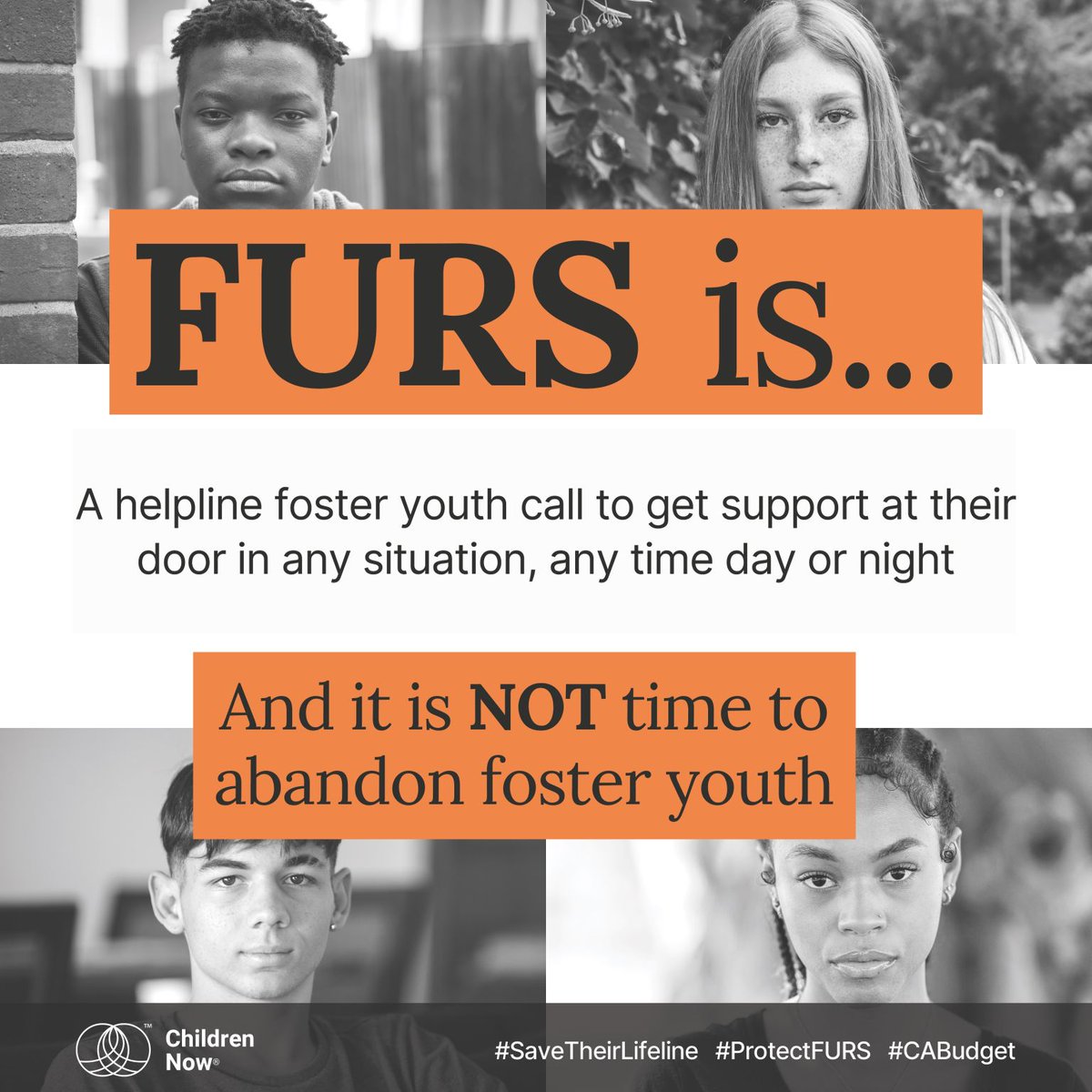 The Family Urgent Response System (FURS) was created by and for foster youth &amp; their caregivers to provide critically needed, immediate, 24/7, individualized, trauma-informed support. 🤝

It’s time to #ProtectFURS in the final #CABudget. Learn more here 👉childrennow.org/campaigns