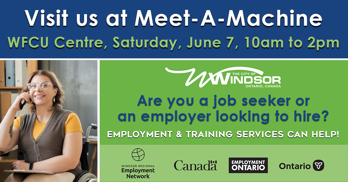 Unemployed, underemployed, an employer looking to hire? Join Employment and Training Services (ETS) at Meet-A-Machine (WFCU Centre) on Saturday, June 7, 2025, from 10 am to 2 pm. ETS will offer info for job seekers and employers. Visit ETSForSuccess.ca #YQG #WorkWindsor