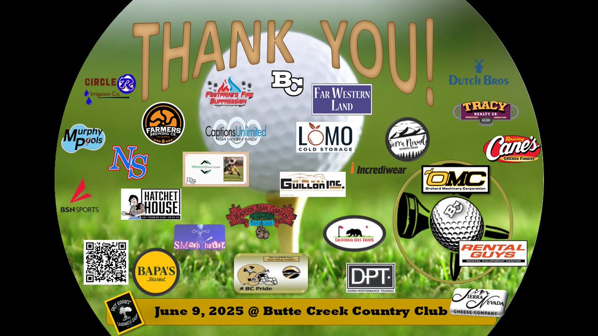 ButteFootball's tweet image. Thank You to all of our 2025 @ButteFootball Summer Scramble Sponsors! We really appreciate the support & are looking forward to Monday's Tournament at Butte Creek Country Club . It's gonna be A GREAT DAY TO BE A ROADRUNNER!
charitygolftoday.com/event?e=18463&… #BCPride