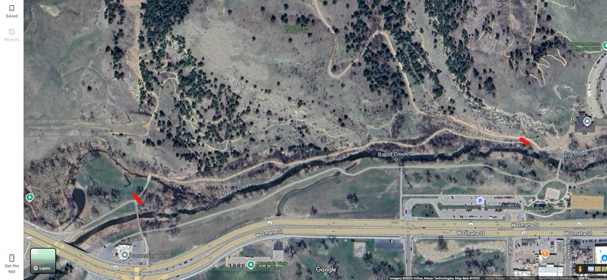 Effective Monday, stretch of flume trail along northside of Rapid Creek closed to public assess as City Parks crews conduct maintenance work in area. Area extends from north of Abourezk Law Firm at Mountain View Road/Omaha Street east to Founders Park