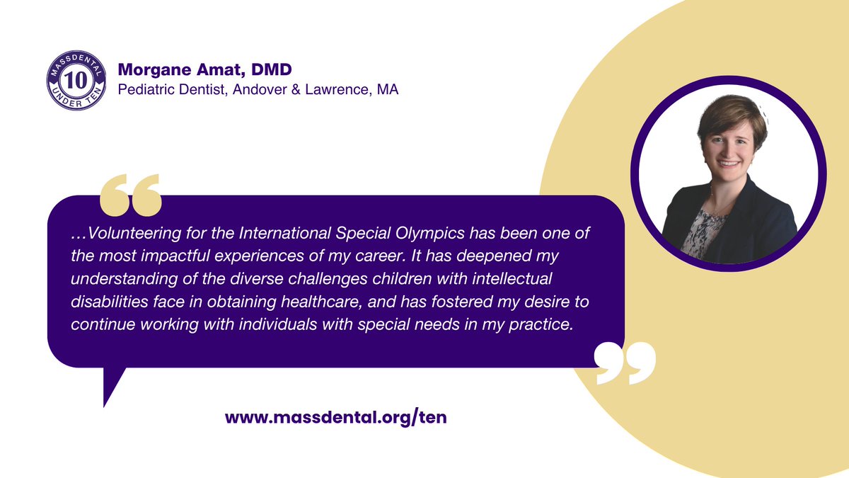 MassDental's tweet image. Congratulations to 2025 MDS 10 Under Ten award recipient Morgane Amat, DMD. Dr. Amat is a pediatric dentist practicing in Andover and Lawrence, MA.  #mds10underten #awardwinner #massdental

Learn more about the MDS 10 Under Ten ow.ly/zxMj50VZr2J.