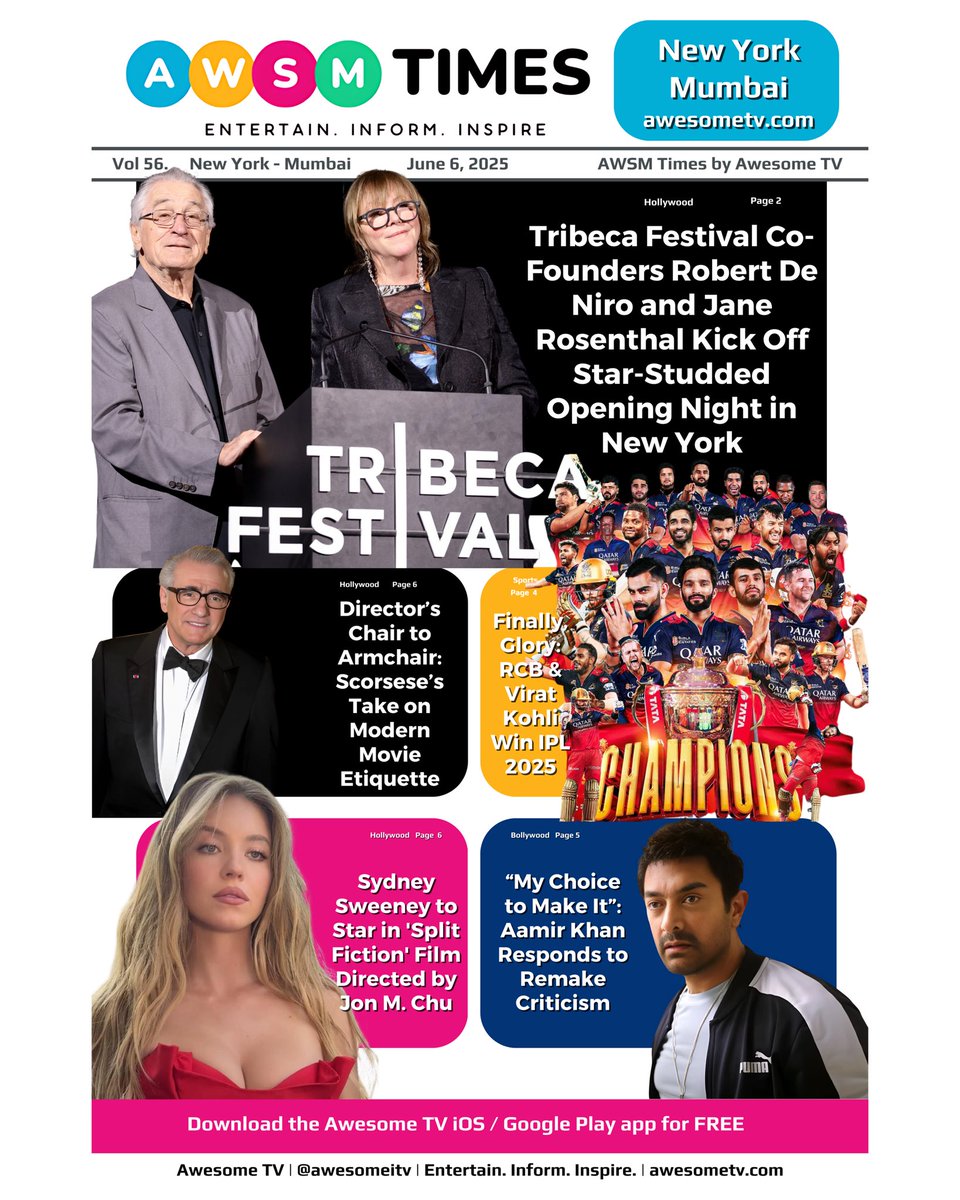 🗞️ Catch every headline now on  awsmtimes.com 

🎥✨ From Tribeca’s Red Carpet to RCB’s Victory Lap! 🏆🔥 Legends unite, stars shine, and history is made — only in this week’s edition of AWSM Times!
Swipe through the sparkle of NYC &amp; Mumbai’s biggest headlines 🌍💫