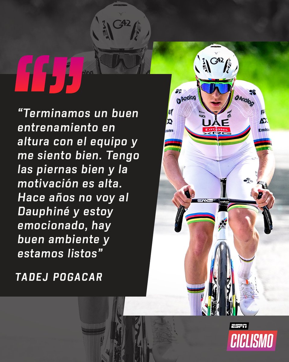 🗣️ Cinco años después, Tadej #Pogacar está listo para ir por el Critérium du #Dauphiné y tacharlo de la lista.