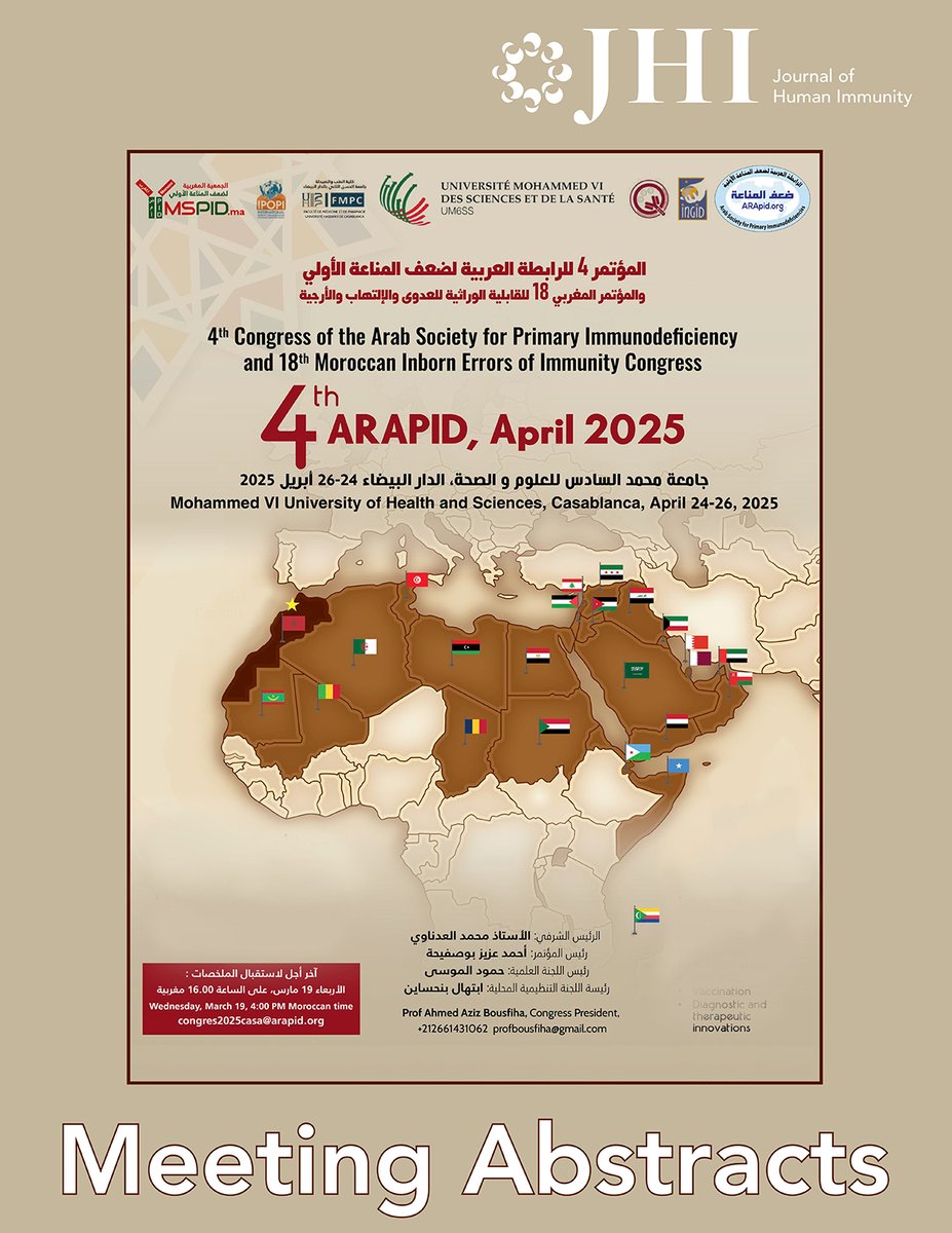 RockUPress's tweet photo. 🔔 @jhumimmunity is delighted to share the abstracts from the 4th Congress of the Arab Society for Primary Immunodeficiencies #ARAPID, which took place April 24–26 in Casablanca. Explore the latest advancements in #PID clinical practice &amp; research 👉 https://t.co/hD7ga0gAhK https://t.co/XdyVKpNvEL