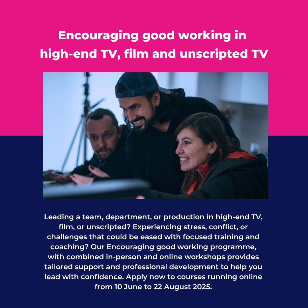 Leading a team, department, or production in HETV, film, or unscripted? Experiencing stress, conflict, or challenges that could be eased with focused training and coaching? Apply now to our Encouraging good working in #film, HETV and unscripted TV courses: screenskills.com/bookings/encou…