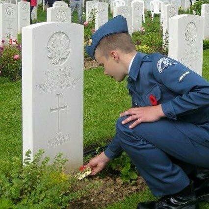 In 2014 my wife and son had the experience of a lifetime. They were able to attend the 75th anniversary of D-Day. My son was an Air Cadet and was privileged to be able to parade at Juno Beach. Here he is showing his respect to a great Canadian soldier. 

NEVER FORGET.   PLEASE!!