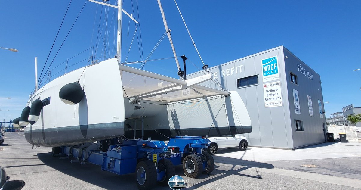 multihullmgr's tweet image. The ITA 14.99 catamaran has been safely moved from the technical area of Canet-en-Roussillon’s port to the nearby MDCP shipyard for tailored preparation and maintenance work.

#ITA1499 #CatamaranLife #Multihull #CanetEnRoussillon  #multihull #itacatamarans