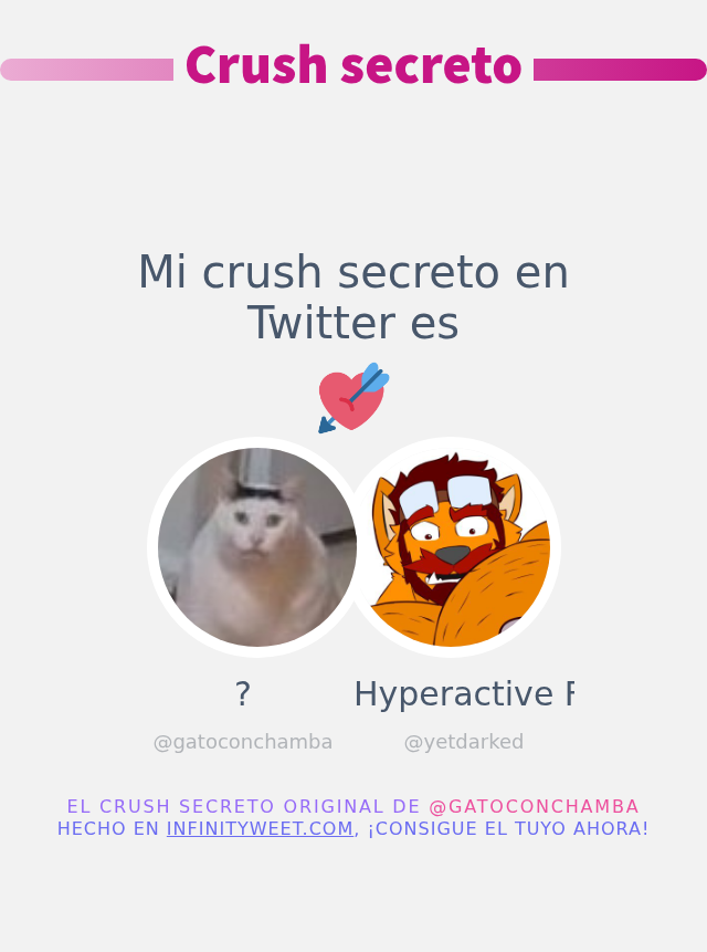 Mi crush secreto en Twitter es <a href="/yetdarked/">Hyperactive Furball</a>

➡️ infinityweet.me/secret-crush?l…