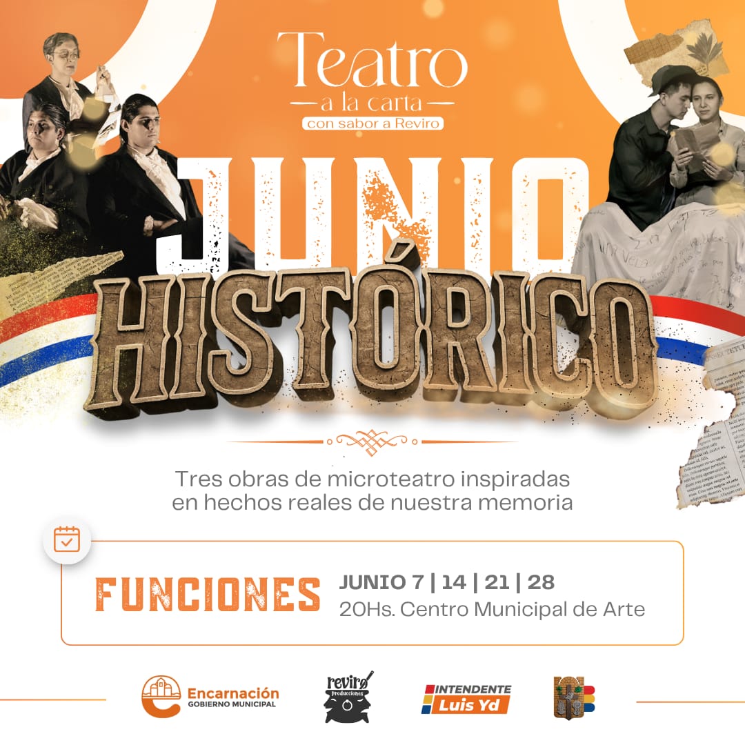 MuniEncarnacion's tweet photo. 🎭Te invitamos a disfrutar “Teatro a la Carta con sabor a reviro” una colaboración de artistas para la puesta en escena de  3 obras teatrales cortas en el marco de Junio histórico 

🎬Hoy sábado 07/06
📍Centro Municipal de Arte
🤹🏼‍♀️ 20hs https://t.co/VU5zPaqm3V