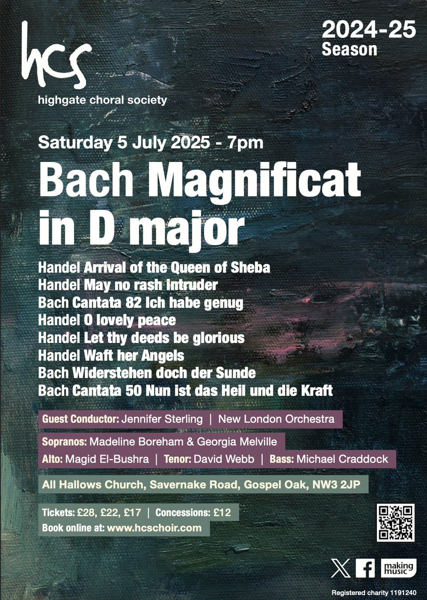 Please join us for you final concert of the season, and what a concert: Handel and Bach, including the glorious Magnificat. Saturday 5th July at 7pm; All Hallows, Gospel Oak. Tickets: ticketsource.co.uk/highgatechoral