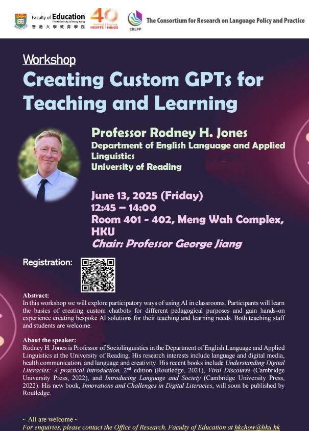 What do we mean by digital literacies in the AI age, what can we do in response as language educators? Please join these talks with Rodney for more discussions 😃