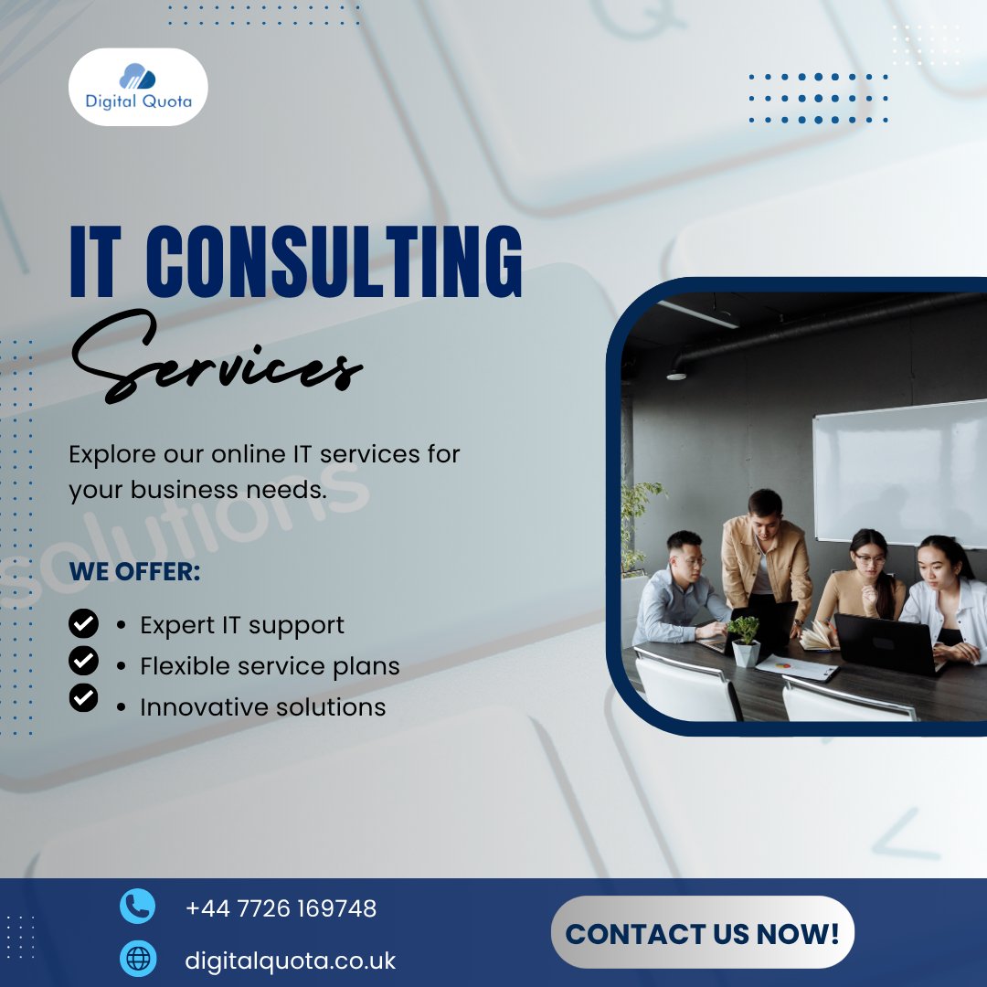 Empower your business with expert IT consulting. 
Contact Us Now!

#Digitalquota #ITServices #itconsultingfirms #ITconsultingservice #techsolutions #cybersecurity #informationtechnology #datarecovery #networkdesign #techsupport #digitaltransformation #technologyconsulting
