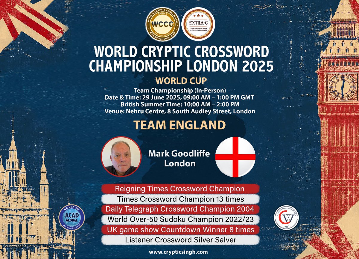 Sowmya (@somsram) on Twitter photo World #Cryptic #Crossoword Championship in June ‘25
Hope to see you there
#crackingthecryptic <a href="/IAmMrMagoo/">Mark Goodliffe</a> <a href="/enigmatistelgar/">John Henderson</a> <a href="/dzharrison/">Derek Harrison</a> World #Cryptic #Crossoword Championship in June ‘25
Hope to see you there
#crackingthecryptic <a href="/IAmMrMagoo/">Mark Goodliffe</a> <a href="/enigmatistelgar/">John Henderson</a> <a href="/dzharrison/">Derek Harrison</a>