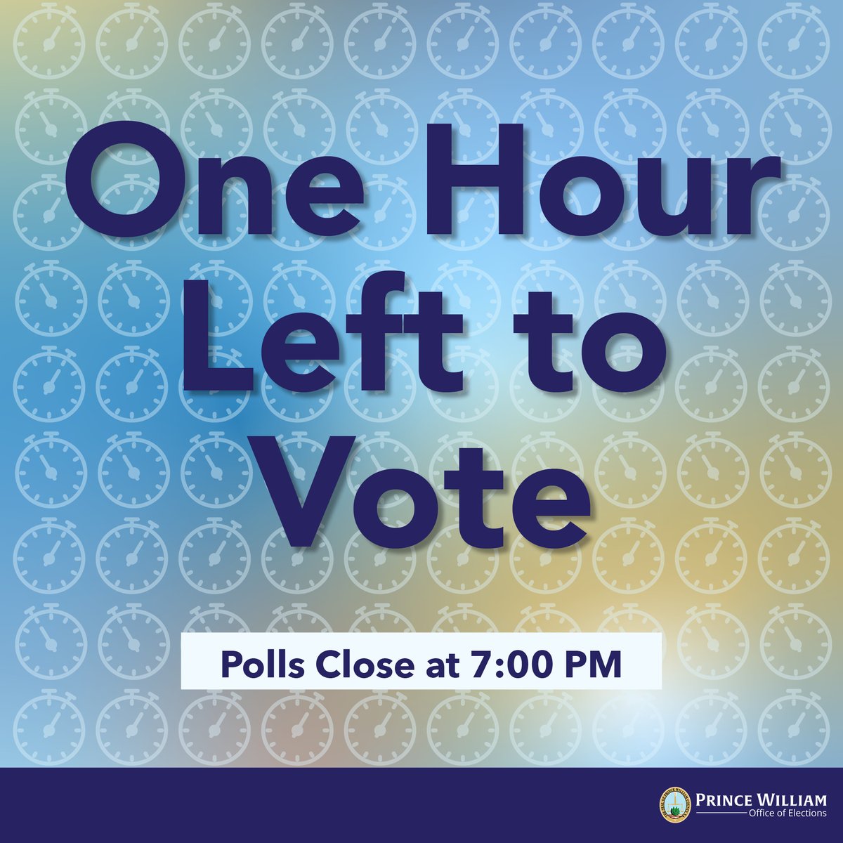 PWCVotes's tweet image. Last chance! There is one hour left to vote in the 2025 Primary Election. If you wish to vote in this election, you must be in line at your assigned polling place by 7 PM.