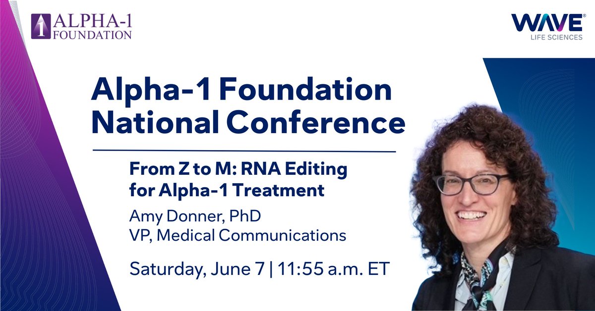 Wave Life Sciences (@wavelifesci) on Twitter photo Attending the <a href="/AlphaFriend/">Alpha-1 Foundation</a> National Conference? Join us Saturday at 11:55 a.m. to learn about our #RNAediting platform and our RestorAATion-2 trial of WVE-006 for people with #AATD. #A1FNC25 #Alpha1 Attending the <a href="/AlphaFriend/">Alpha-1 Foundation</a> National Conference? Join us Saturday at 11:55 a.m. to learn about our #RNAediting platform and our RestorAATion-2 trial of WVE-006 for people with #AATD. #A1FNC25 #Alpha1
