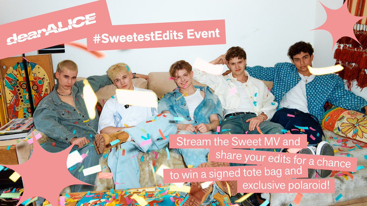 Join the #SweetestEdits event for a chance to win a signed tote and signed exclusive polaroid 🍦

Here’s how to enter:

1. Stream the Sweet MV and create an edit!
2. Post your edit to social media using the hashtags #SweetestEdits #dearALICE_SWEET

5 winners will be randomly