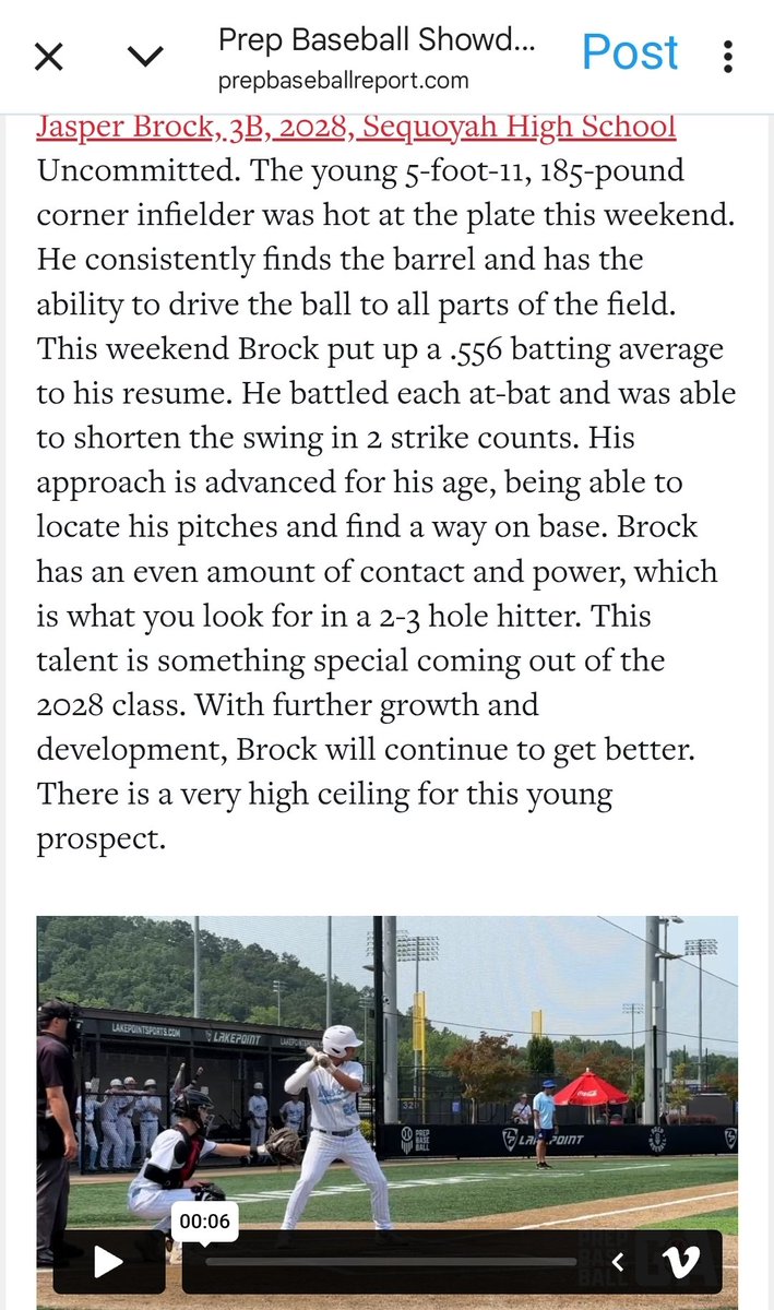 SHS_Chiefs_Ball's tweet image. Great read about Jasper Brock. He is part of that 2028 class that has been making some noise this summer. Way to go Jasper. Sequoyah Baseball has a bright future.
prepbaseballreport.com/news/GA/prep-b…