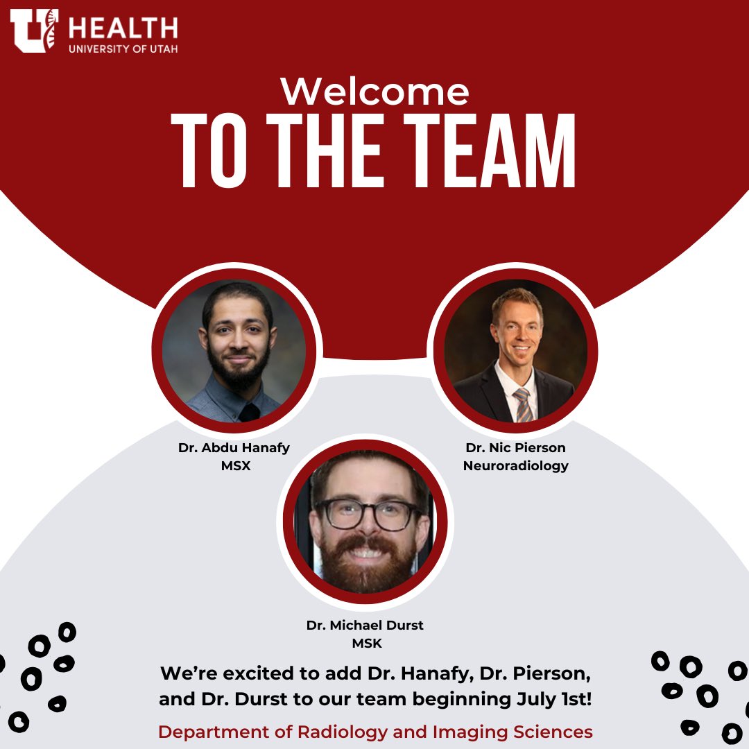 UofURadiology (@uofuradiology) on Twitter photo Please help us welcome Dr. Hanafy, Dr. Pierson (part-time), and Dr. Durst to our team beginning July 1st! We are excited to have you! <a href="/UofUHealth/">University of Utah Health</a> #NewFaculty Please help us welcome Dr. Hanafy, Dr. Pierson (part-time), and Dr. Durst to our team beginning July 1st! We are excited to have you! <a href="/UofUHealth/">University of Utah Health</a> #NewFaculty