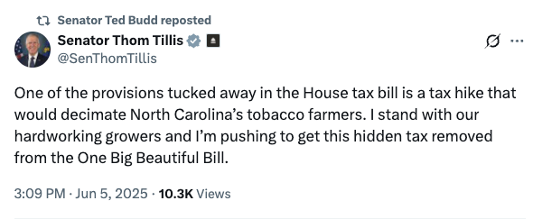 ouragfuturenc's tweet photo. Thank you @SenTedBuddNC for fighting for hardworking NC farmers. Protecting duty drawback means protecting NC jobs! https://t.co/Qfwadxonod
