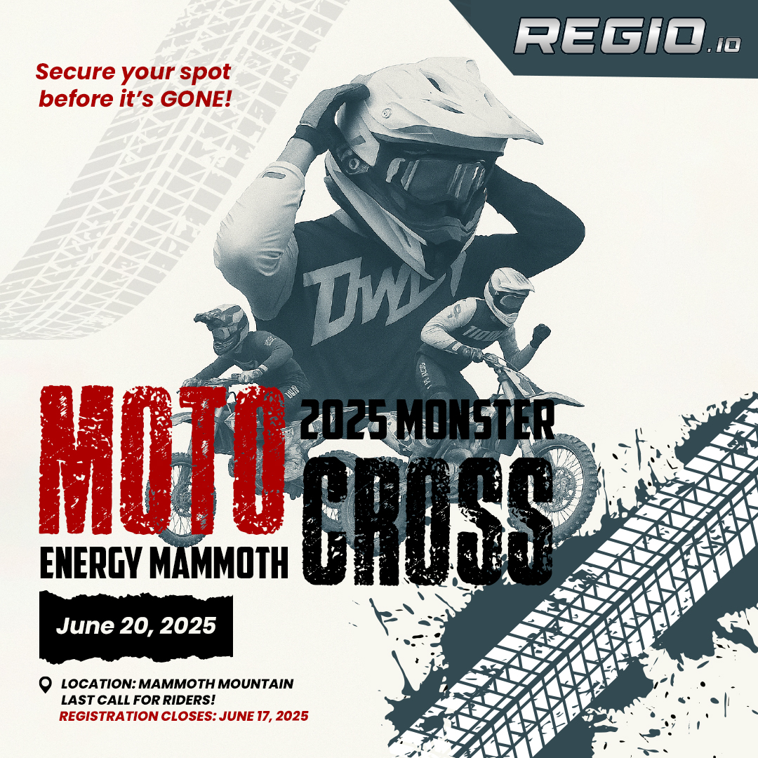 regioofcl's tweet photo. 🏁 Book Your Event – Get Ready to Ride! 🏍️

The 2025 Monster Energy Mammoth Motocross is roaring into Mammoth Mountain on June 20, 2025!

🗓️ Registration closes: June 17, 2025

👉 Book your event here: https://t.co/2GdfbR7SdS

#REGIO #REGIOMX #MammothMX2025 #Motocross2025 https://t.co/F8cNjoAg76